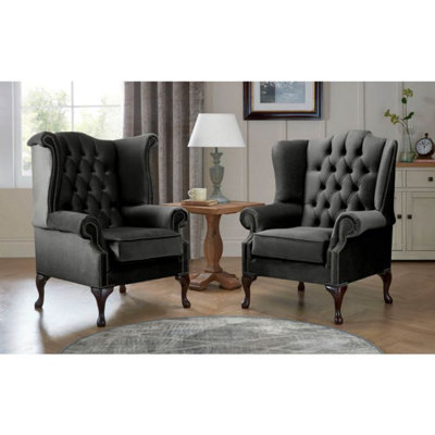 Chesterfield Queen Anne Beatrice + Carlton Flat Wing Armchairs Malta Cosmic 06 from B&Q