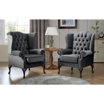Chesterfield Queen Anne Beatrice + Carlton Flat Wing Armchairs Malta Slate 05 from B&Q