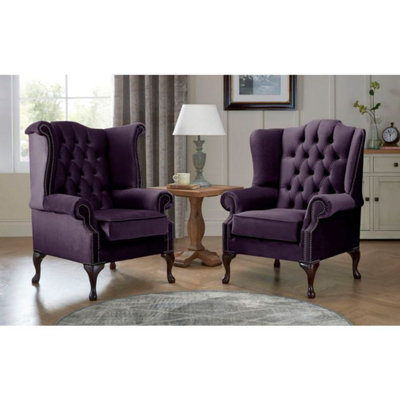 Chesterfield Queen Anne Beatrice + Carlton Flat Wing Armchairs Malta Amethyst 03 from B&Q