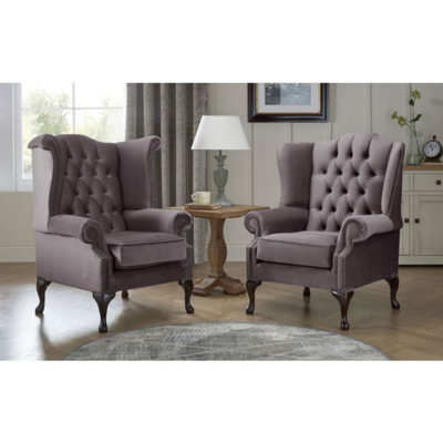 Chesterfield Queen Anne Beatrice + Carlton Flat Wing Armchairs Malta Lavender 02 from B&Q