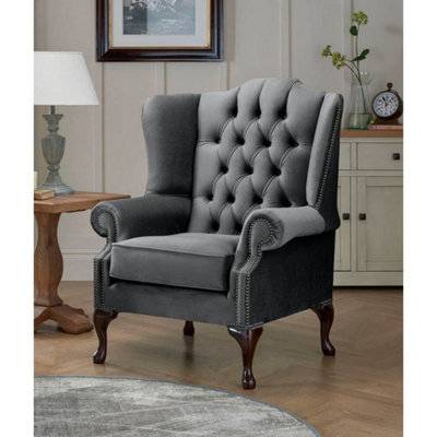 Chesterfield Carlton Flat Wing Armchairs Malta Slate 05 from B&Q