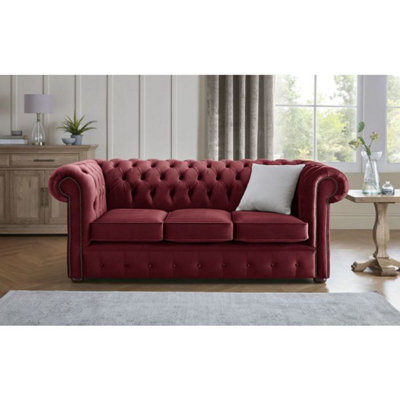 Chesterfield 3 Seater Fabric Malta Red 14 Sofa from B&Q