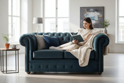 Chesterfield 2 Seater Fabric Malta Peacock 04 Sofa from B&Q