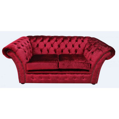 Chesterfield 2 Seater Modena Pillarbox Red Velvet Fabric Sofa Settee In Balmoral Style from B&Q