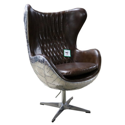  - Aviator Aviation Swivel Armchair Aluminium Vintage Brown Real Distressed Leather