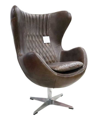 - Aviator Retro Swivel Egg Armchair Vintage Brown Real Distressed Leather