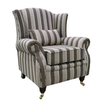 Fireside Wing Chair Gleneagles Stripe Nutmeg Fabric High Back Armchair from B&Q