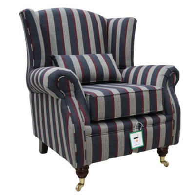 Fireside Wing Chair Gleneagles Stripe Granite Fabric High Back Armchair from B&Q