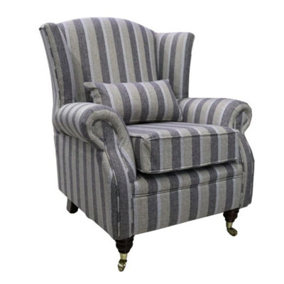 Fireside Wing Chair Gleneagles Stripe Silver Fabric High Back Armchair from B&Q