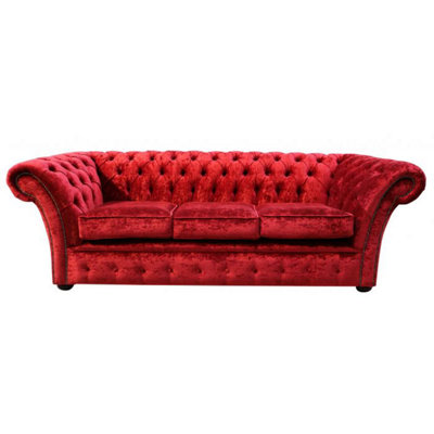 Chesterfield 3 Seater Modena Pillarbox Red Velvet Sofa In Balmoral Style from B&Q