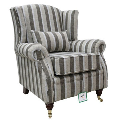 Fireside Wing Chair Gleneagles Stripe Saddle Fabric High Back Armchair from B&Q
