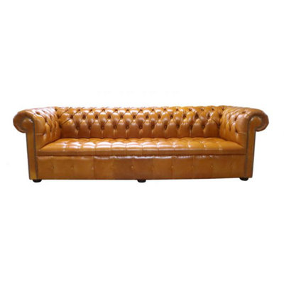 Chesterfield 4 Seater Buttoned Seat Newcastle Spice Real Leather Sofa In Edwardian Style from B&Q