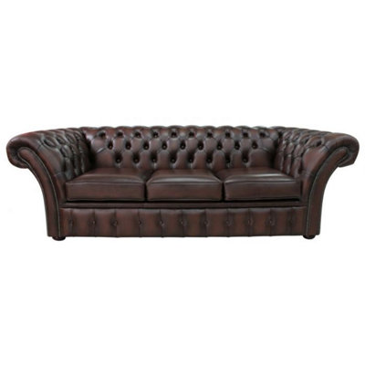 Chesterfield 3 Seater Antique Brown Leather Sofa Bespoke In Balmoral Style from B&Q