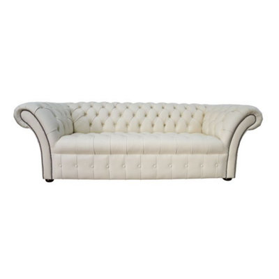 Chesterfield 3 Seater Buttoned Seat Cream Real Leather Sofa Bespoke In Balmoral Style from B&Q