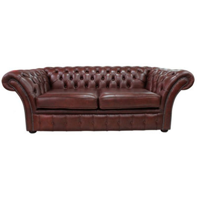 Chesterfield 3 Seater Byron Conker Leather Sofa Bespoke In Balmoral Style from B&Q
