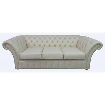 Chesterfield 3 Seater Cottonseed Cream Leather Sofa Bespoke In Balmoral Style from B&Q