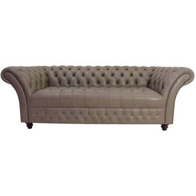 Chesterfield 3 Seater Milton Mushroom Leather Sofa Bespoke In Balmoral Style from B&Q