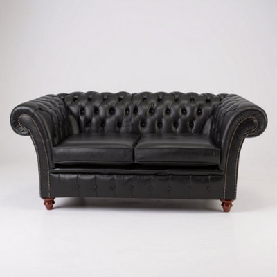Chesterfield 3 Seater Old English Black Leather Sofa Bespoke In Balmoral Style from B&Q