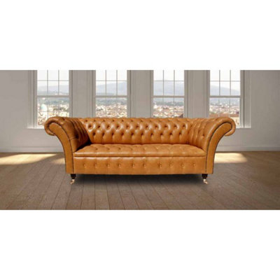Chesterfield 3 Seater Old English Buckskin Leather Buttoned Seat Sofa In Balmoral Style from B&Q