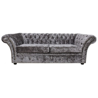 Chesterfield 3 Seater Senso Fossil Grey Velvet Fabric Sofa In Balmoral Style from B&Q