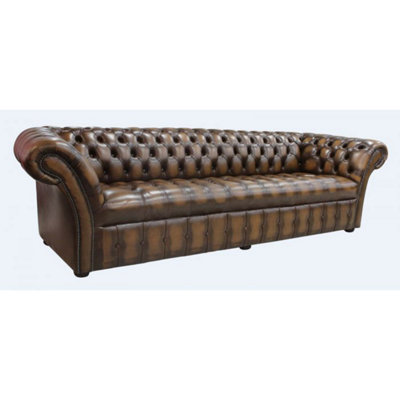 Chesterfield 4 Seater Antique Tan Leather Buttoned Seat Sofa In Balmoral Style from B&Q