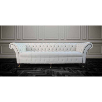 Chesterfield 4 Seater Cream Leather Buttoned Seat Sofa In Balmoral Style from B&Q