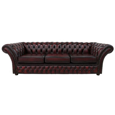 Chesterfield 4 Seater Antique Oxblood Red Leather Sofa In Balmoral Style from B&Q
