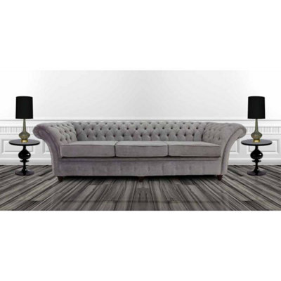 Chesterfield 4 Seater Azzuro Silver Grey Fabric Sofa In Balmoral Style from B&Q