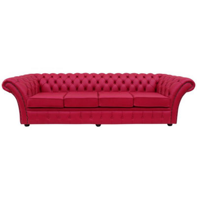 Chesterfield 4 Seater Fuchsia Pink Leather Sofa Bespoke In Balmoral Style from B&Q