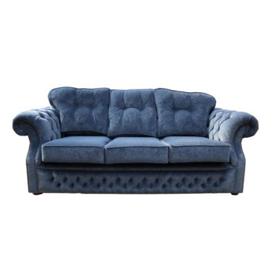 Chesterfield 3 Seater Denim Blue Fabric Sofa Settee Bespoke In Era Style from B&Q