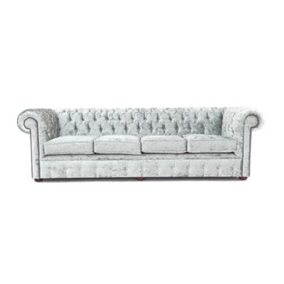 Chesterfield 4 Seater Sofa Shimmer Sliver Real Velvet Fabric In Classic Style from B&Q