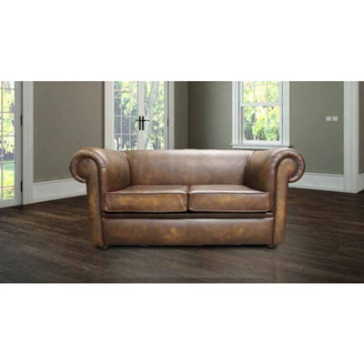 Chesterfield Handmade 1930's 2 Seater Sofa Settee Antique Gold Real Leather In Classic Style from B&Q