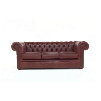 Chesterfield 3 Seater Sofa Old English Hazel Real Leather In Classic Style from B&Q