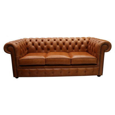 Chesterfield 3 Seater Sofa Old English Saddle Real Leather In Classic Style from B&Q