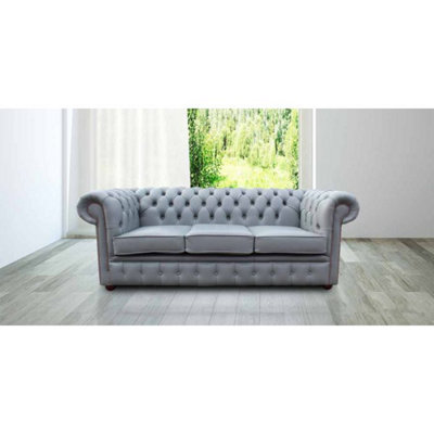 Chesterfield 3 Seater Sofa Vele Iron Grey Real Leather In Classic Style from B&Q