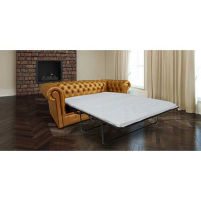 Chesterfield 3 Seater Sofabed Batani Gold Real Faux Leather In Classic Style from B&Q