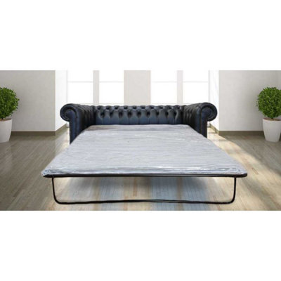Chesterfield 3 Seater Sofabed Shelly Black Real Leather In Classic Style from B&Q
