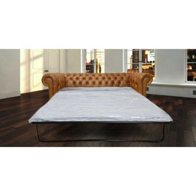 Chesterfield 3 Seater Sofabed Old English Tan Real Leather In Classic Style from B&Q