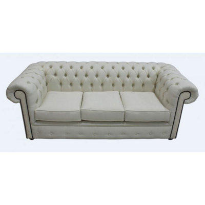 Chesterfield 3 Seater Sofa Settee Charles Cream Linen Fabric In Classic Style from B&Q