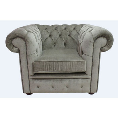 Chesterfield Low Back Club Armchair Velluto Sage Real Fabric In Classic Style from B&Q