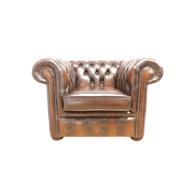 Chesterfield Low Back Club Armchair Antique Brown Real Leather In Classic Style from B&Q