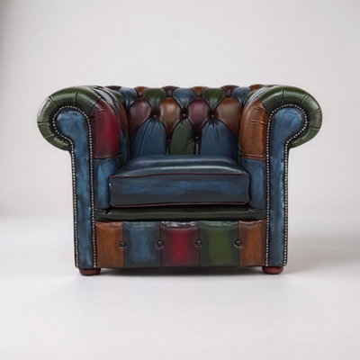 Chesterfield Patchwork Low Back Club Armchair Antique Real Leather In Classic Style from B&Q