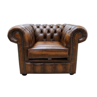 Chesterfield Low Back Club Armchair Antique Tan Real Leather In Classic Style from B&Q