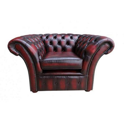 Chesterfield Club Chair Antique Oxblood Red Real Leather In Balmoral Style from B&Q
