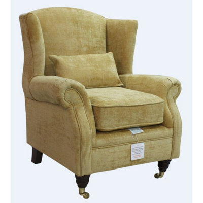 Wing Chair Fireside Velluto Gold Real Fabric High Back Armchair from B&Q