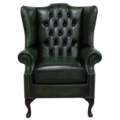 Chesterfield Prince's High Back Wing Chair Mallory Style Antique Green Leather In Stock from B&Q