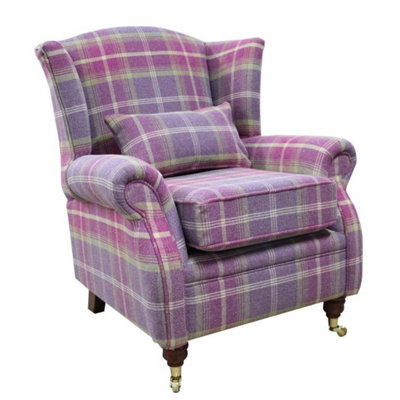 Wing Chair Handmade Fireside High Back Armchair P And S Balmoral Amethyst Check Real Fabric from B&Q