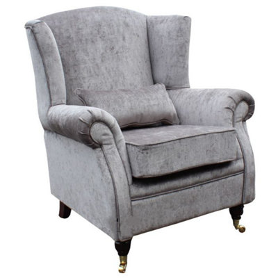 Wing Chair Original Fireside High Back Armchair Belvedere Pewter Grey Real Fabric from B&Q