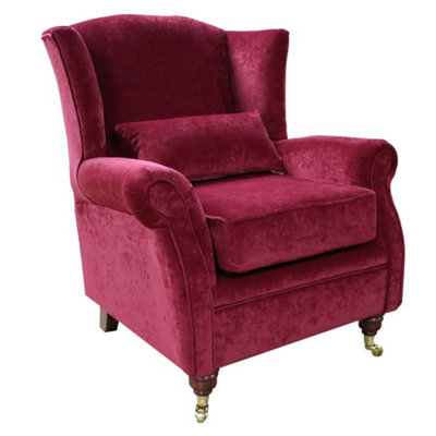 Wing Chair Original Fireside High Back Armchair Pimlico Wine Real Fabric from B&Q