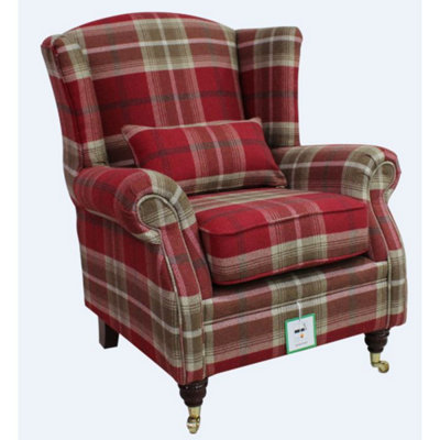 Wing Chair Original Fireside High Back Armchair P And S Balmoral Red Check Real Fabric from B&Q
